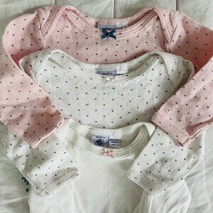 3x Long-Sleeved Petit Bateau Onesies